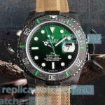 Swiss Replica DiW Rolex Submariner Parakeet 3135 Green Watch Forged Carbon Bezel